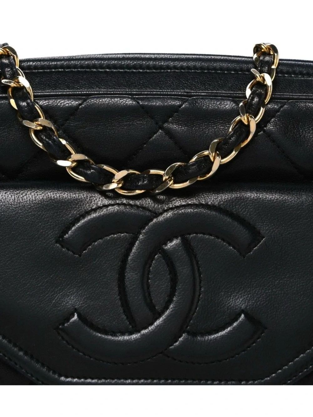CHANEL Vintage 1990 Lambskin Quilted Tassel Camera Bag Navy